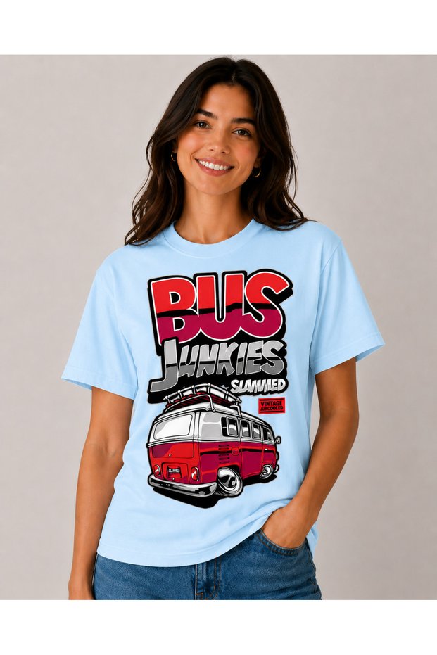 Unisex Oversize T-Shirt Bus Printed 100% Cotton T-Shirt Comfortable Fit