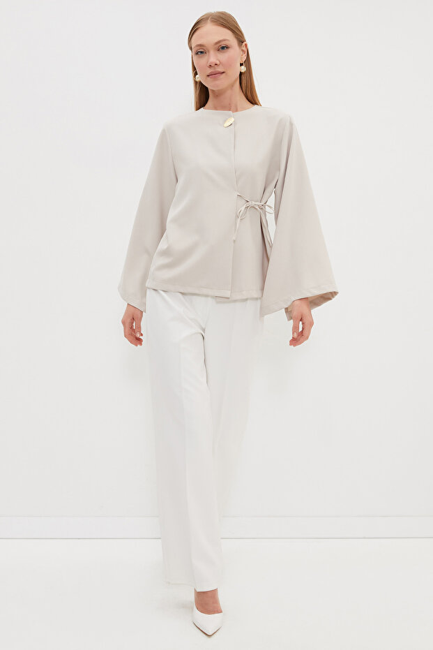 Single Button Sleeve Slit Jacket - 7