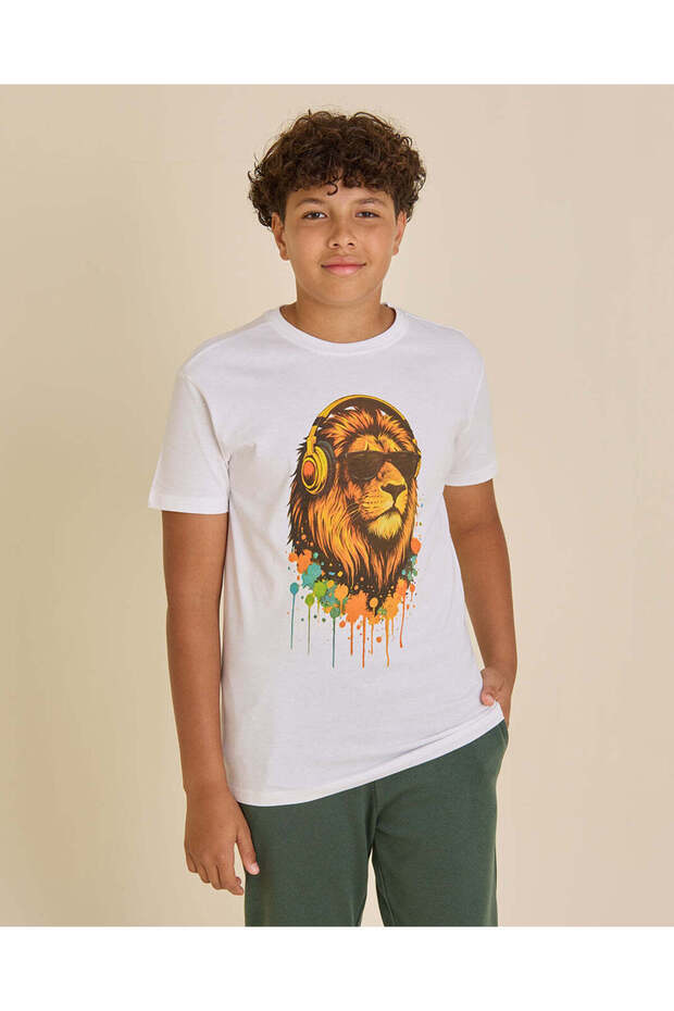 Senior Boys White Lion Graphic T-Shirt