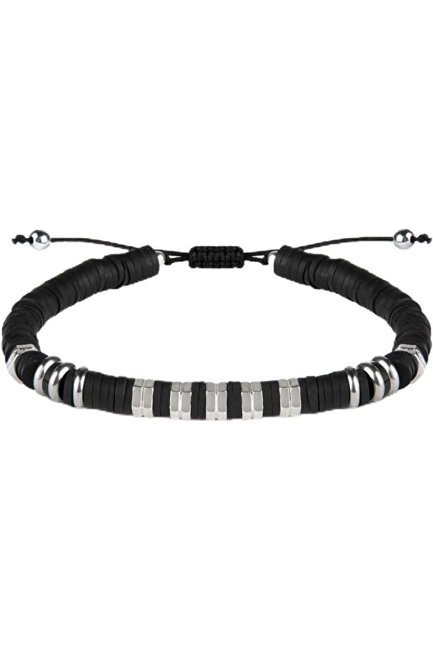 Daaj Men’s Bracelet, 925 Sterling Silver & Hematite Beaded Bracelet, Handmade Adjustable Jewelry