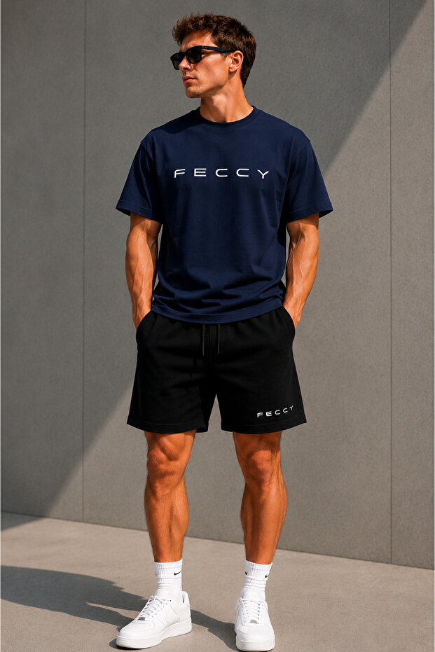 Black Women's and Men's Printed Oversized Set with Shorts