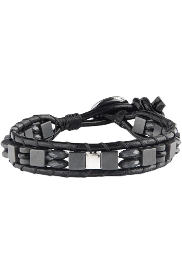 Iron Men’s Bracelet, 925 Sterling Silver Cube & Leather Bracelet, Hematite Handmade Adjustable Jewelry