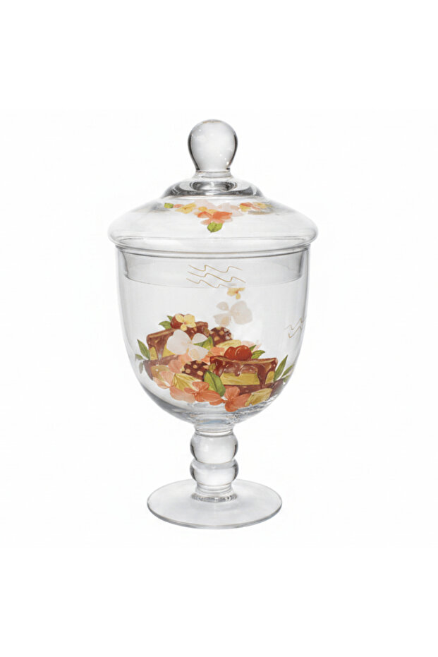 Elegant Floral Glass Candy Jar with Lid – 1600 ml