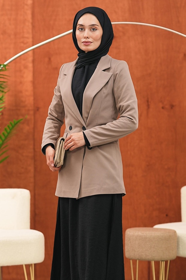 Mink Double-Breasted Collared Belted Lined Jacket