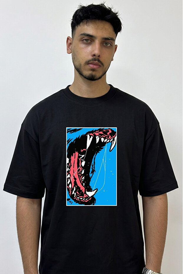 Kurt Agiz Design Printed Oversize Black T-Shirt