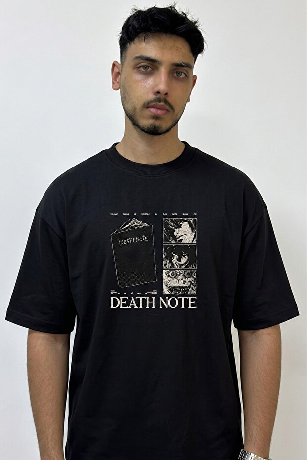 Death Note_4 Design Printed Oversize Black T-Shirt