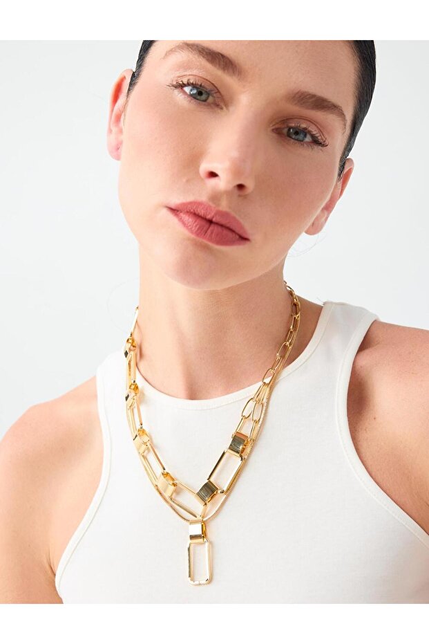 Gold Color Chain Detailed Double Adjustable Necklace