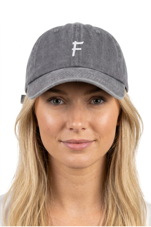 Gray Embroidered Washable Vintage Unisex Hat with Letter F