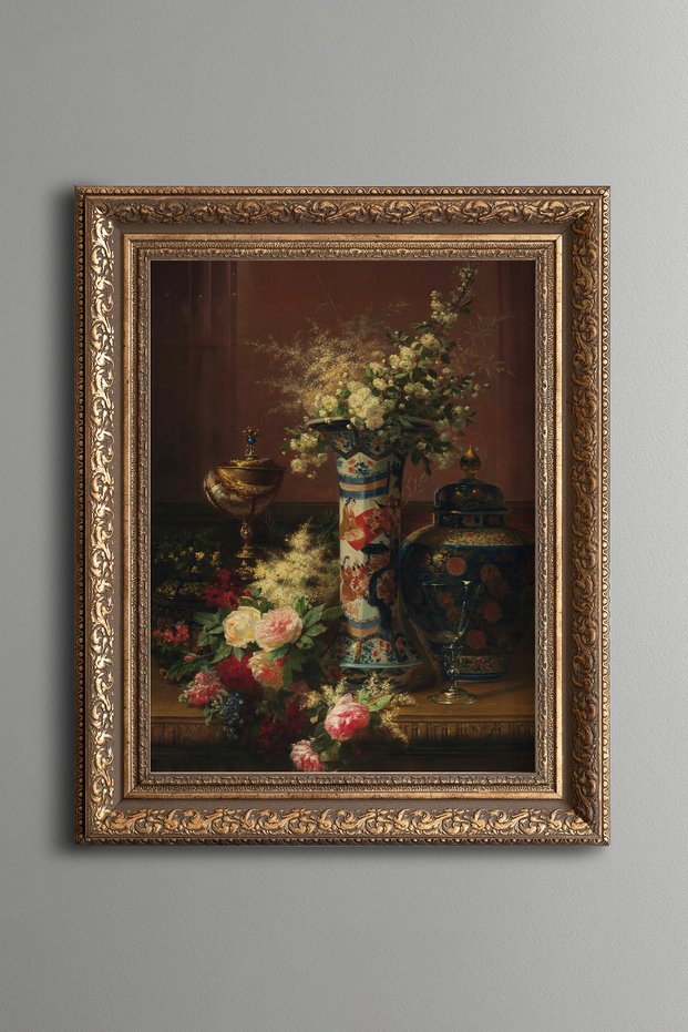 Peonies and Forget-Me-Nots - Vintage Patterned Painting - Thick Model
