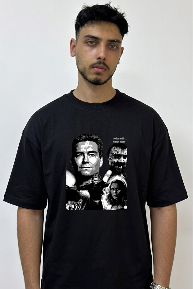 The Boys_2 Design Printed Oversize Black T-Shirt