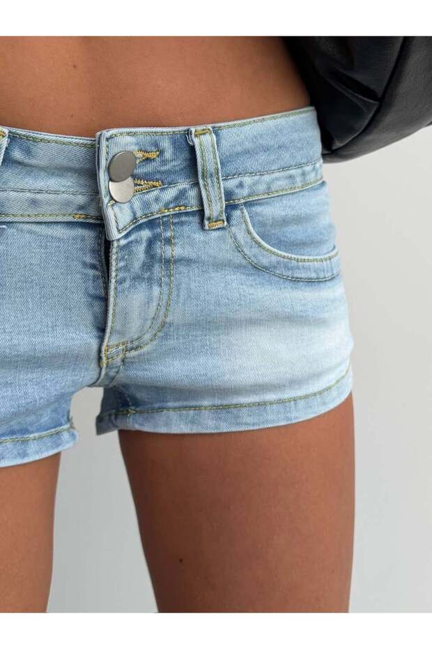 Women's Low Waist Mini Denim Shorts Jeans Shorts with Back Flap Pockets