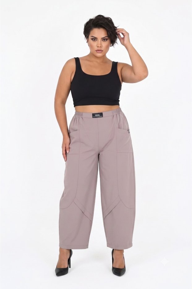 Plus Size Elastic Waist Silk Satin Pocket Mom Women's Summer Trousers