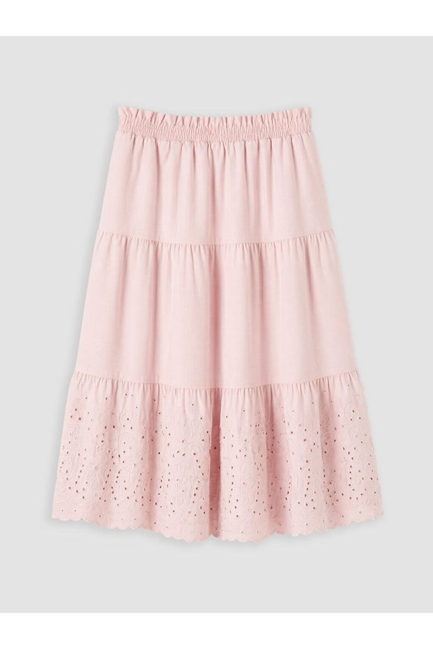 Lcw Kids Pink Embroidered Girls' Skirt with Elastic Waist