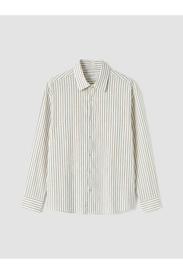 Khaki Regular Fit Striped Men's Shirt
