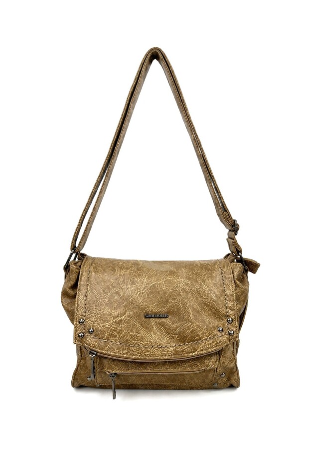Viatox Vs 007 Women's Multi-Pocket Faux Leather Shoulder Bag with Flap Beige