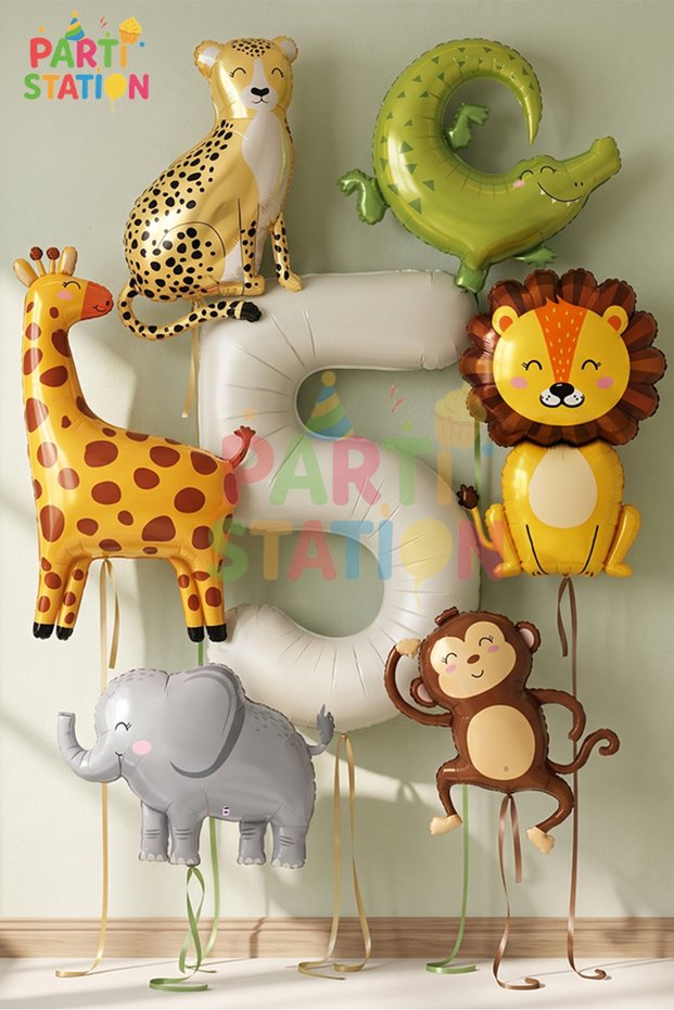 Safari Concept Birthday Decoration Set 5 Year Old Number Balloon 7 Piece Giant Size Balloon Set