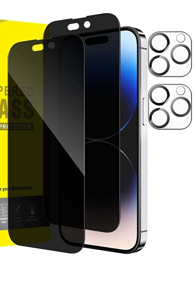 Privacy Full Coverage Screen Protector for iPhone 14 Pro 6.1-Inch with Camera Lens Protector, Anti-Spy Tempered Glass Film, 2-Pack Each