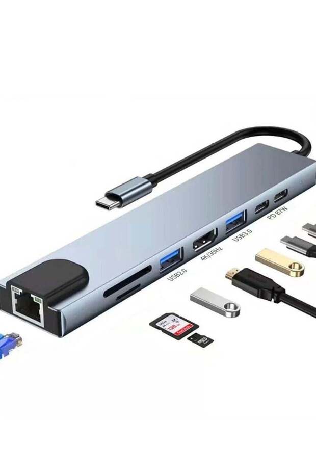 8-in-1 USB C Hub Docking Station – Type C Hub with HDMI 4K@60Hz, Ethernet, and Power Delivery