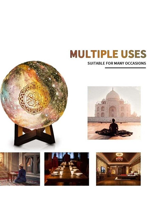 Quran Moon Lamp, 3D Star Moon LED Night Light, Bluetooth Speaker with Remote Control