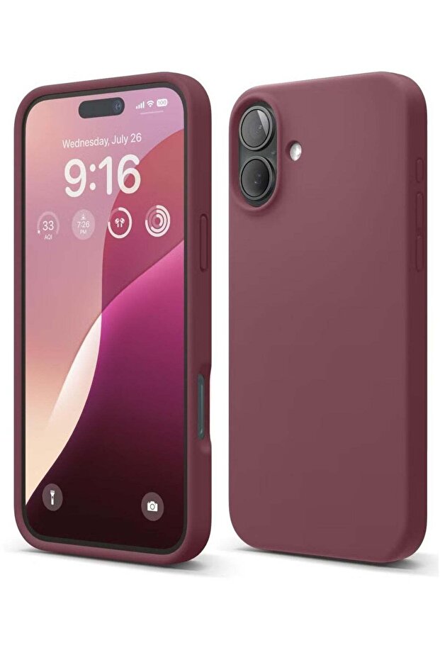Burgundy Liquid Silicone iPhone 16 Plus Case – Slim Shockproof Full Body Protection with Soft Microfiber Lining, Scratch-Resistant
