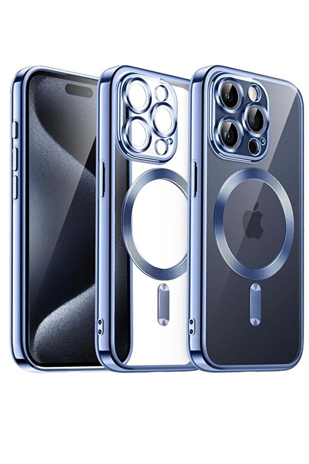 Electroplated Case for iPhone 15 Pro Max 6.7-Inch, Camera Protection, MagSafe, Shockproof TPU (Sierra Blue)