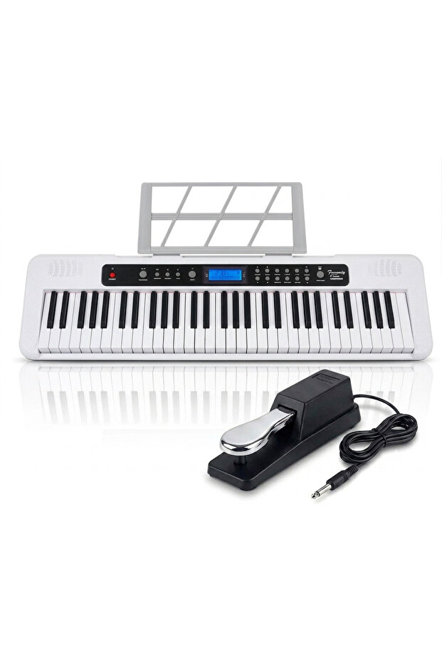 Aiersi A828 Touch Response 61 Keys Beginner Keyboard Built In Lesson Functional Electronic Keyboard With Sustain Pedal Model: A828 White