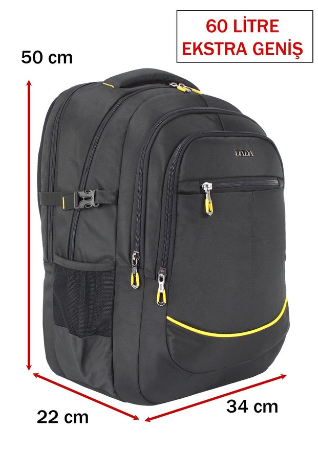 Large Size Travel Daily Backpack 60 Liters 17.3 Inch Shock Absorbing Protection Waterproof Fabric Dada 09 Black