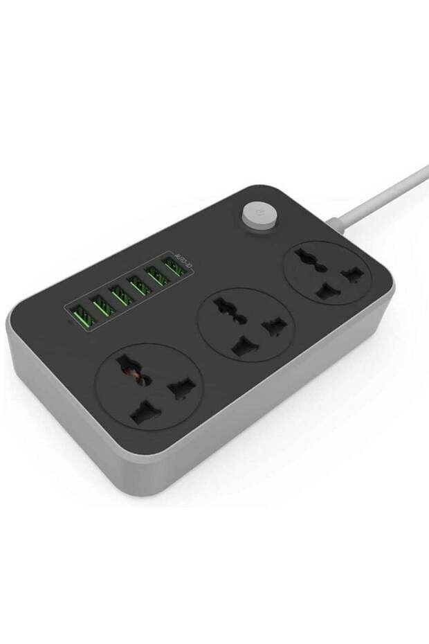Universal Power Strips 3 Way Outlets 6 USB Plug Ports Surge Protection Power Socket Switch Portable Charger Fast Charging with 2M Wall Plug Adapter Extension Cord with Fuse and Shutter Extension Lead