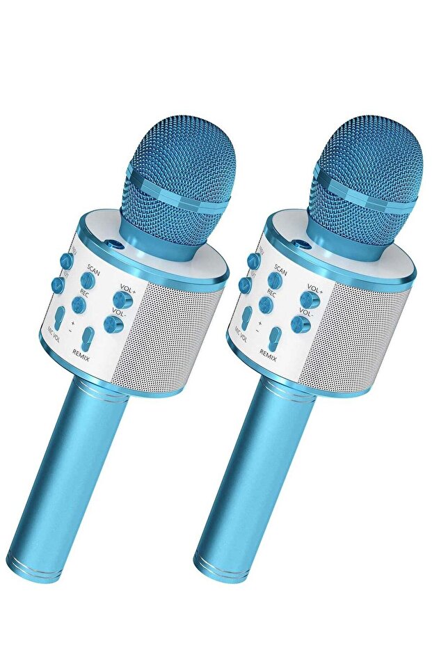 2 Pack Wireless Bluetooth Karaoke Microphone for Kids – Portable Handheld Mic Speaker Machine in Blue, Perfect Gift for All Ages