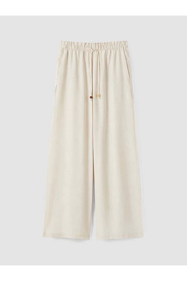 Lcw Vision Beige Wide Leg Women's Trousers with Elastic Waist