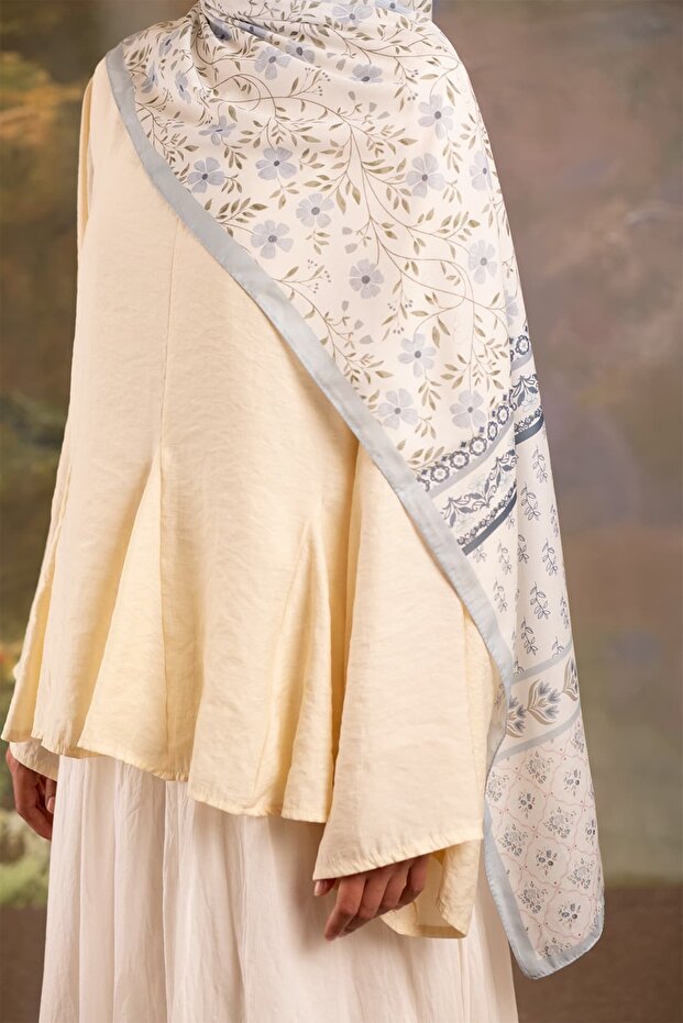 Flora Patterned Soft Shawl Ice Blue - 3