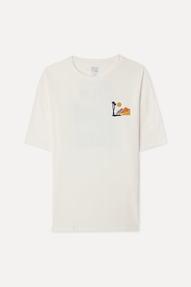 Men's Off-White Embroidered Crew Neck T-Shirt