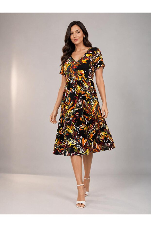 V-Neck Ruffled Women's Dress