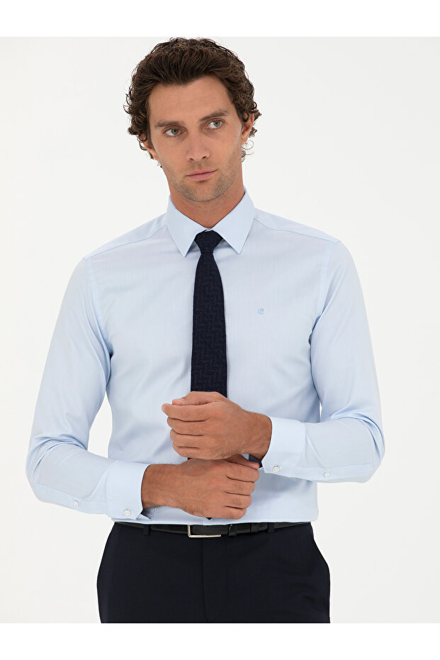 Light Blue Slim Fit Long Sleeve Shirt 50282341-Vr003