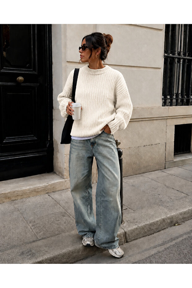 Women's Crew Neck Oversize Basic Knitwear Sweater