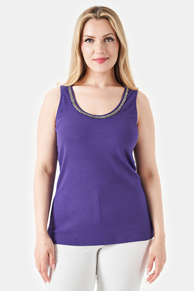 10952 Purple Beaded Detailed Camisole Tank Top