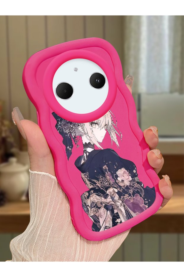 Redmi A3 Pro Compatible Case Camera Protector Red Silicone Couple Phone Case Girl Pattern