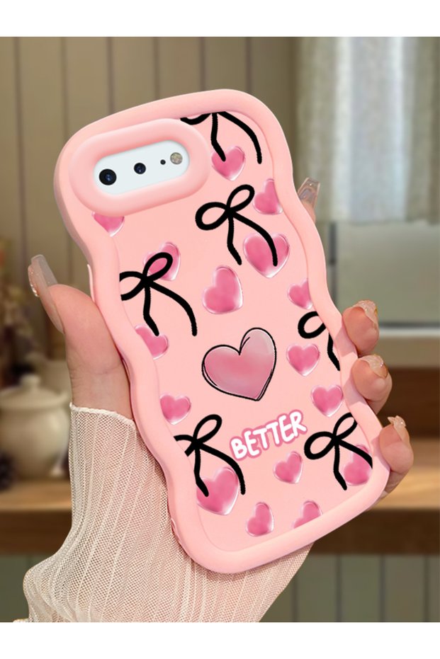 iPhone 8 Plus Compatible Case Camera Protector Pink Silicone Couple Phone Case Heart Pattern