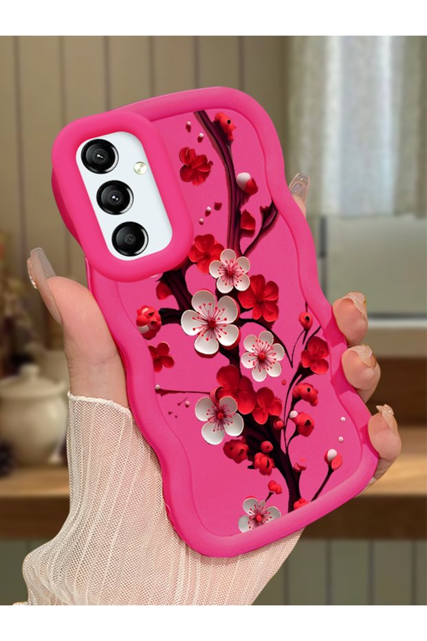 Samsung Galaxy A24 Compatible Case Camera Protector Red Silicone Couple Phone Case Floral Pattern