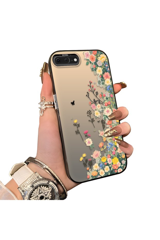 iPhone 7 Plus Compatible Silicone Edge Hard Back Case Couple Phone Case with Floral Pattern