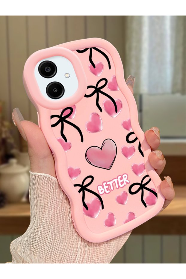 Samsung Galaxy A06 Compatible Case Camera Protector Pink Silicone Couple Phone Case Heart Pattern