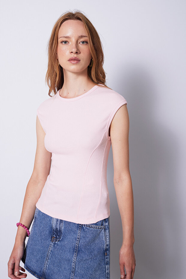 Cotton Top with Sewing Details Pink