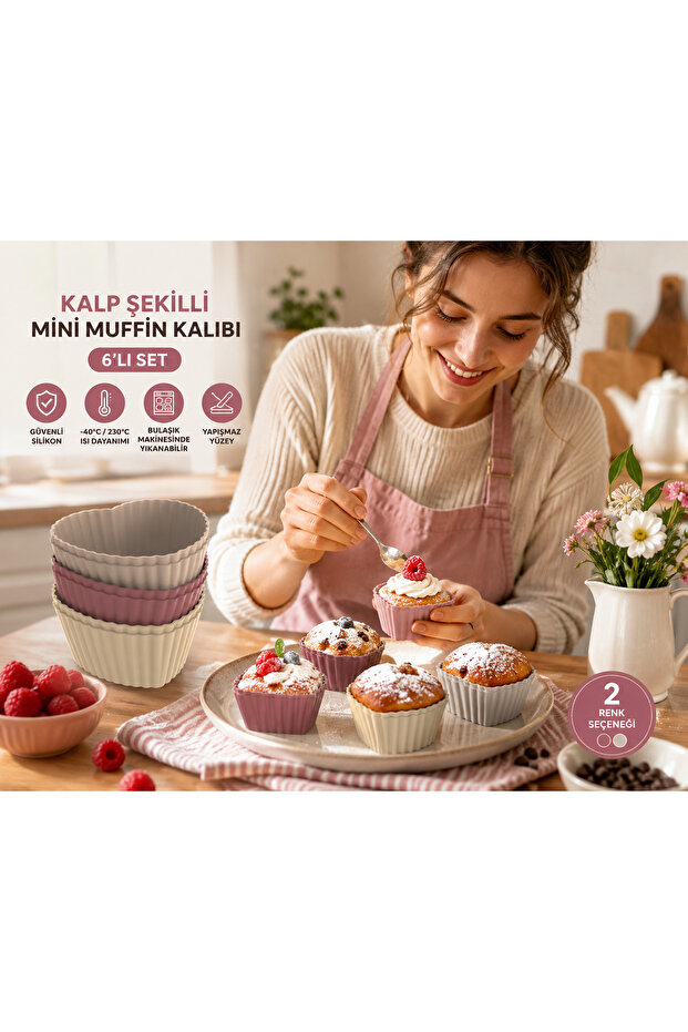 Set of 6 Heart Shaped Silicone Muffin Molds Mini Cake Cupcake Molds Flexible Structure Non-Stick