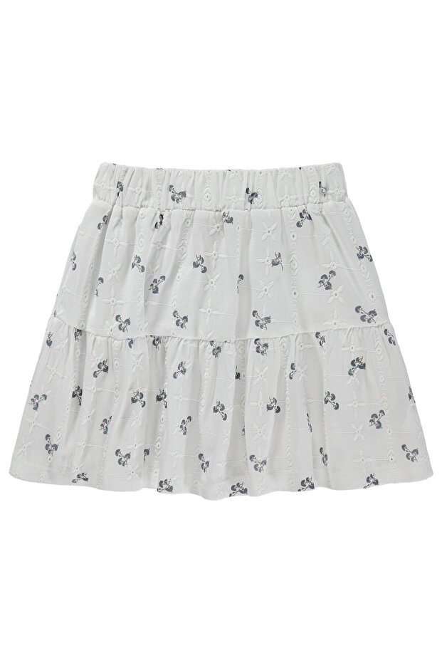 Embroidered Daisy Printed Skirt for 6-9 Years - Ecru