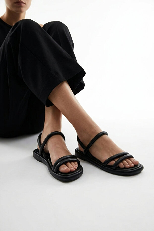 Women's Sandals Puff Banded Inflatable Thick Sole Ankle Strap Soft Comfortable Daily Summer D0765Ax