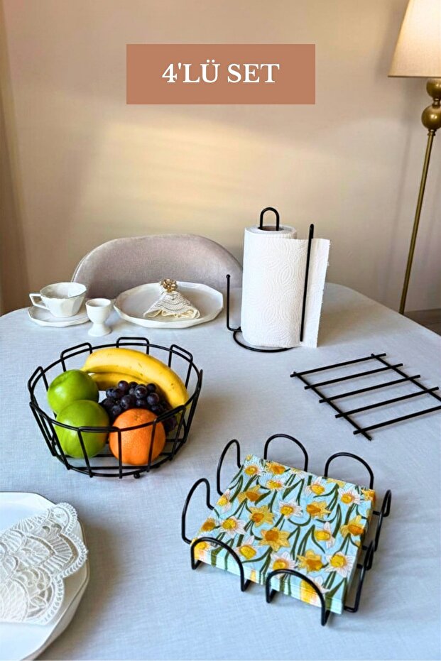 Set of 4 Black Square Napkin Holders, Vertical Paper Towel Holders, Nihale Oval Corner Fruit Basket Kitchen Set