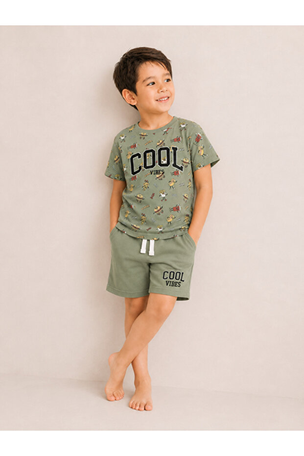 Boys’ Pajama Set – “COOL” Printed Tee & Shorts Set