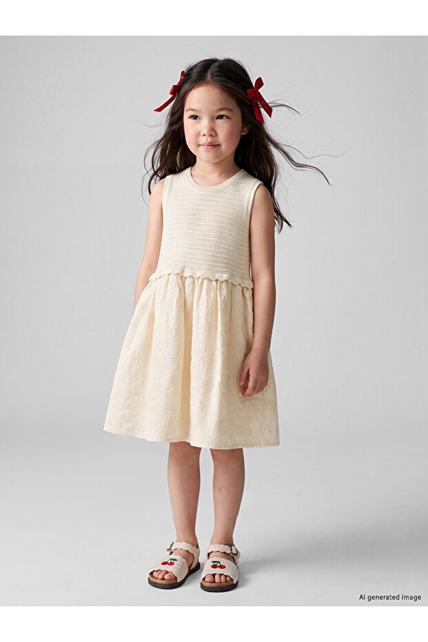 Crew Neck Patterned Girl's Dress