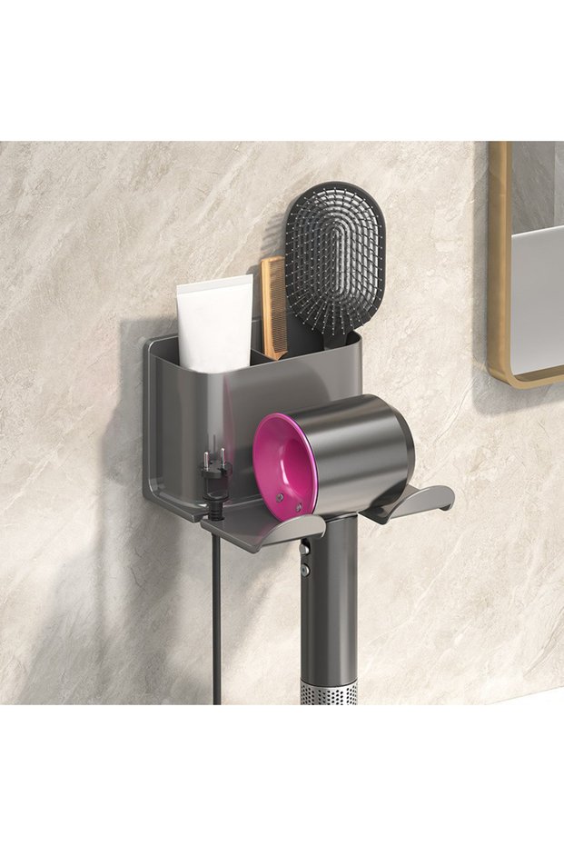 Gray 1Pcs Hair Dryer Wall Holder Hair Straightener Stand Nail Free Shelves For Room Bathroom Storage
