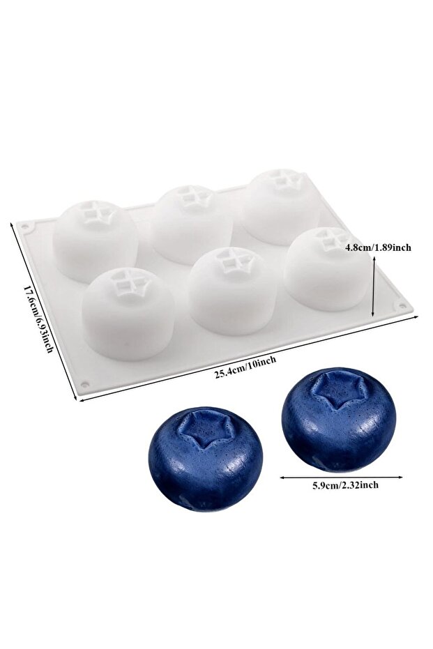 White 1/6 Cavity Blueberry Mousse Cake Baking Mold Fruit Shaped Dessert Silicone Mold for Chocolate